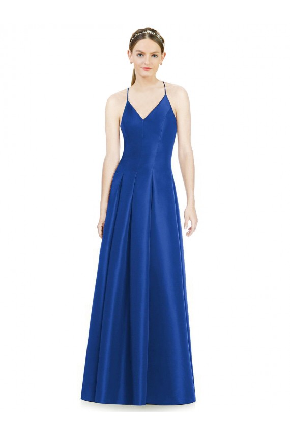 Azul Real Decote V Sem Mangas Criss Cruz Linha A Vestidos de Madrinha Online