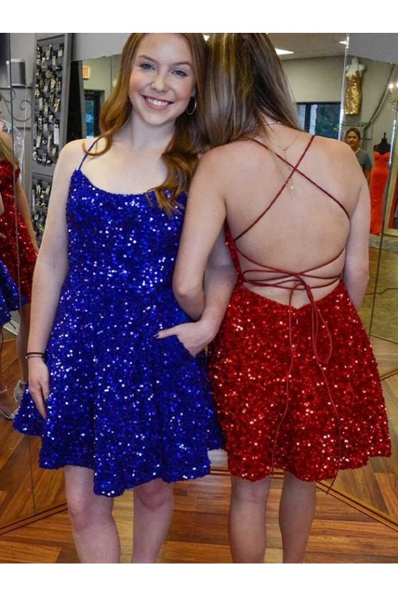 Azul Real Alças finas Sem Mangas Linha A Vestidos de Festa Online