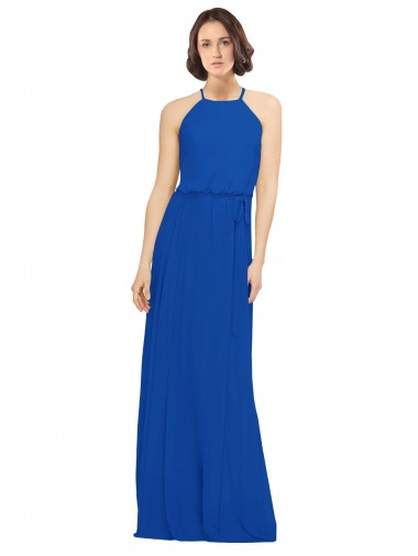 Azul Real Decote Joia Sem Mangas Linha A Vestidos de Madrinha Online