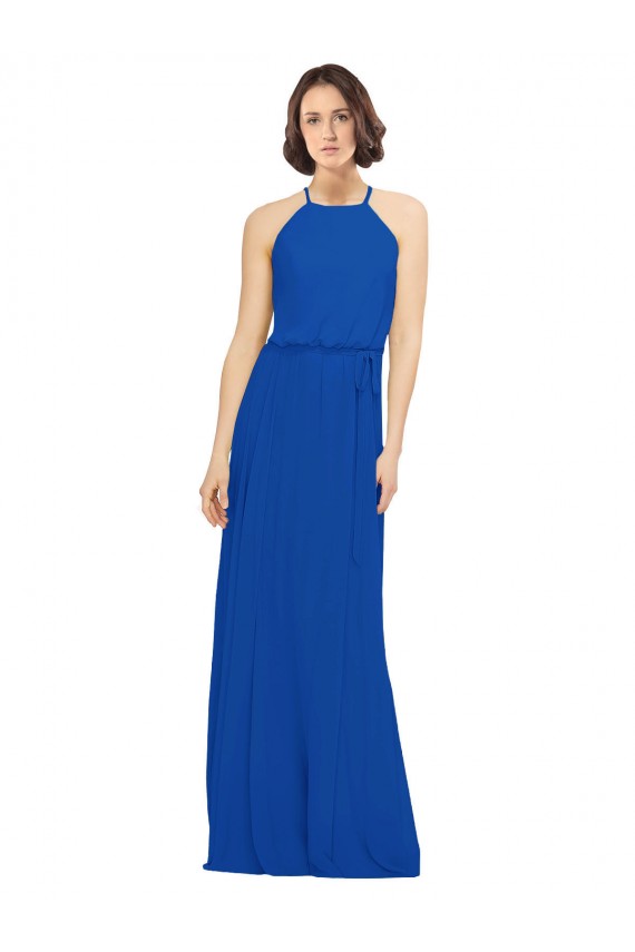Azul Real Decote Joia Sem Mangas Linha A Vestidos de Madrinha Online