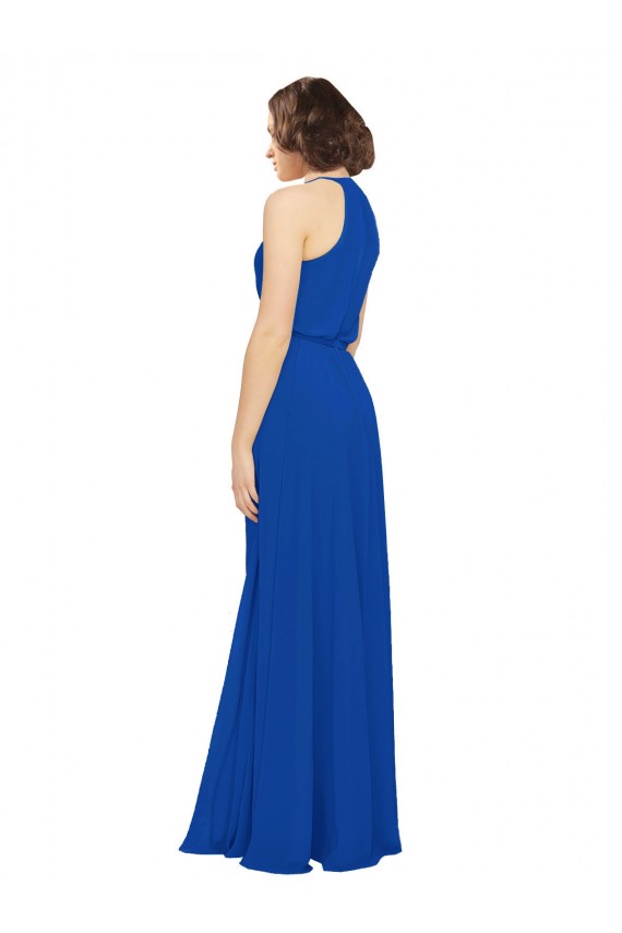 Azul Real Decote Joia Sem Mangas Linha A Vestidos de Madrinha Online
