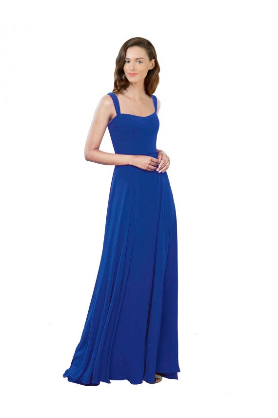 Azul Real Decote Quadrado Sem Mangas Linha A Vestidos de Madrinha Online