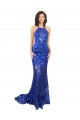 Azul Real Decote Alto Sem Mangas Abrir de volta Sereia Vestidos de Madrinha / Vestidos de Festa Online