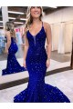 Azul Real Decote V Sem Mangas Sereia Vestidos de Festa Online