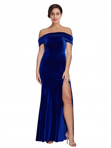 Azul Real Fora do Ombro Sem Mangas Sereia Vestidos de Madrinha / Vestidos de Noite / Vestidos de Festa Online