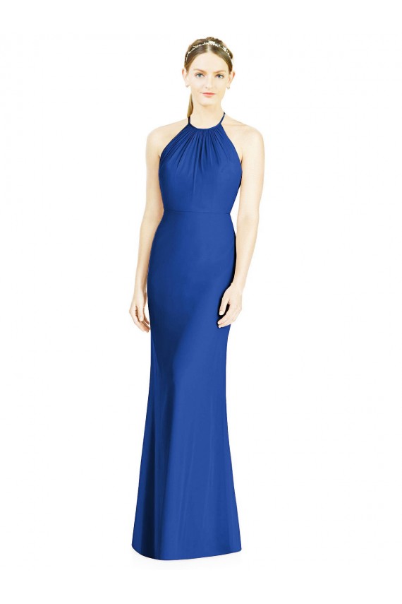 Azul Real Decote Alto Sem Mangas Criss Cruz Trombeta Vestidos de Madrinha Online