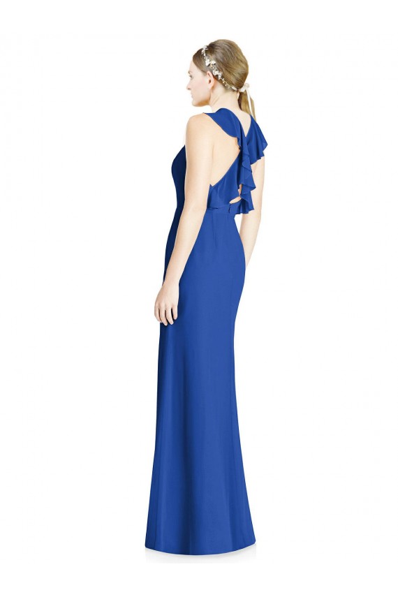 Azul Real Decote Alto Sem Mangas Criss Cruz Trombeta Vestidos de Madrinha Online