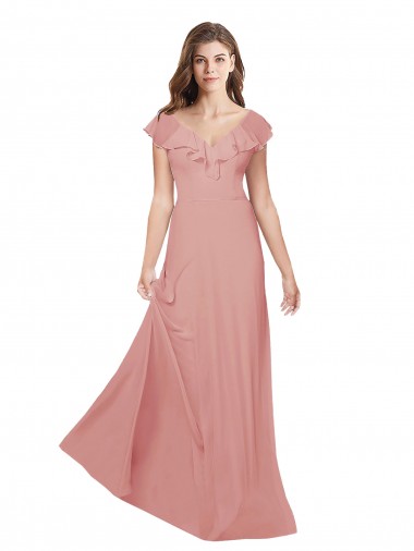 Bliss Decote V Mangas Esvoaçantes Criss Cruz Linha A Vestidos de Madrinha Online
