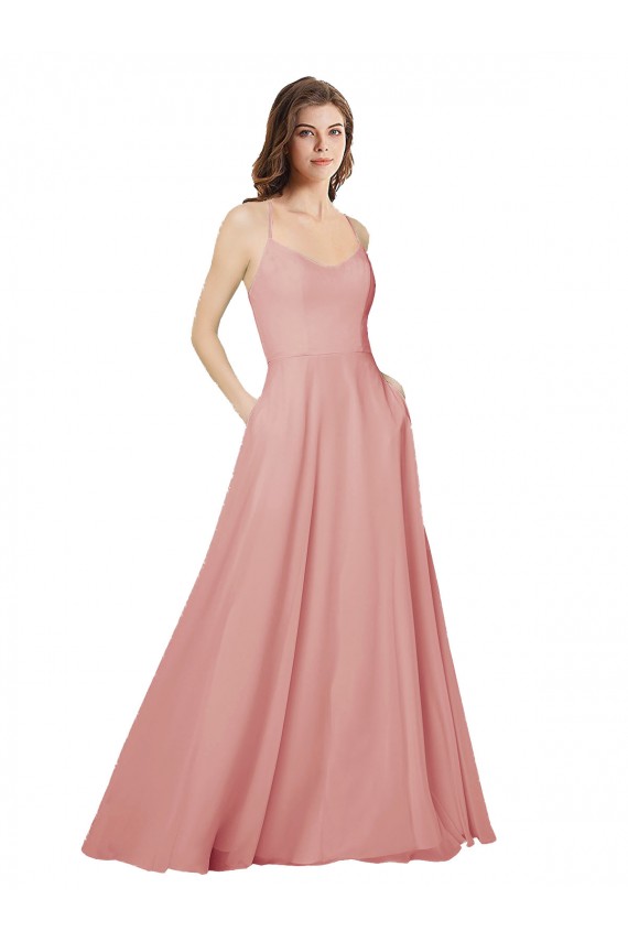 Bliss Sem alças Sem Mangas Criss Cruz Linha A Vestidos de Madrinha Online
