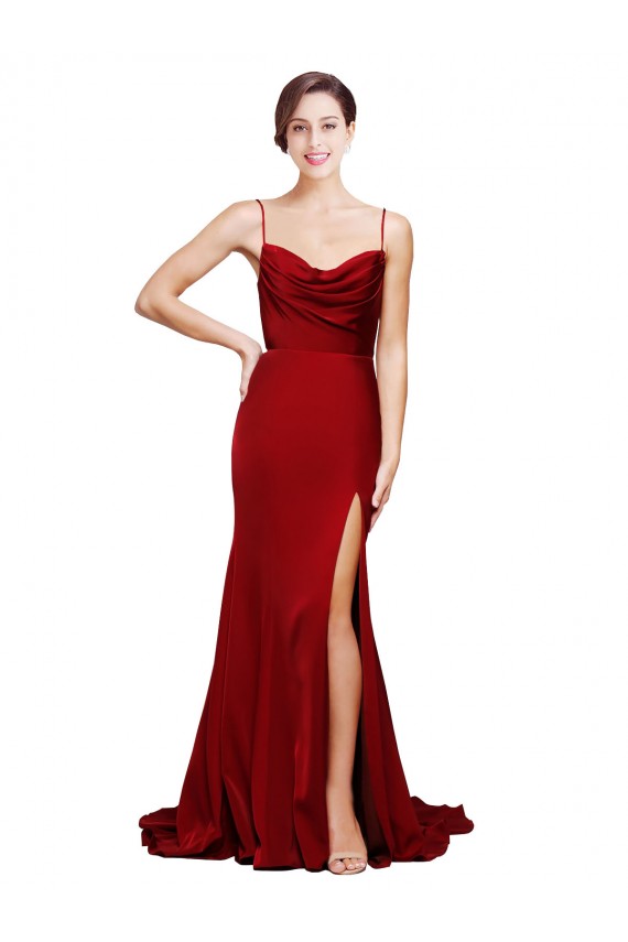 Borgonha Decote Capuz Sem Mangas Criss Cruz Bainha Longo Vestidos de Madrinha / Vestidos de Noite / Vestidos de Festa Online