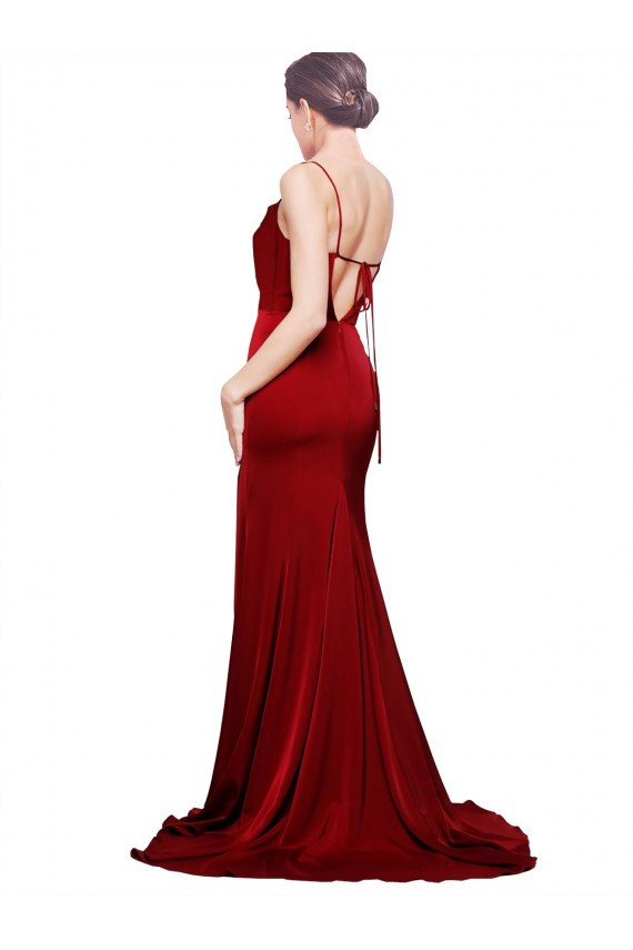 Borgonha Decote Capuz Sem Mangas Criss Cruz Bainha Longo Vestidos de Madrinha / Vestidos de Noite / Vestidos de Festa Online