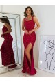 Borgonha Decote Quadrado Sem Mangas Bainha Vestidos de Festa Online