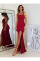 Borgonha Decote Quadrado Sem Mangas Bainha Vestidos de Festa Online