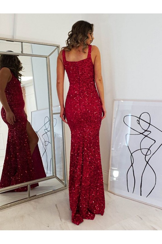 Borgonha Decote Quadrado Sem Mangas Bainha Vestidos de Festa Online