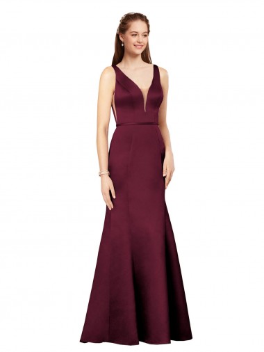 Borgonha Decote V Sem Mangas Costas em V Bainha Vestidos de Madrinha / Vestidos de Noite / Vestidos de Festa Online