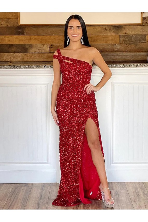 Borgonha Um Ombro Sem Mangas Bainha Vestido de Festa / Vestido de Noiva Online