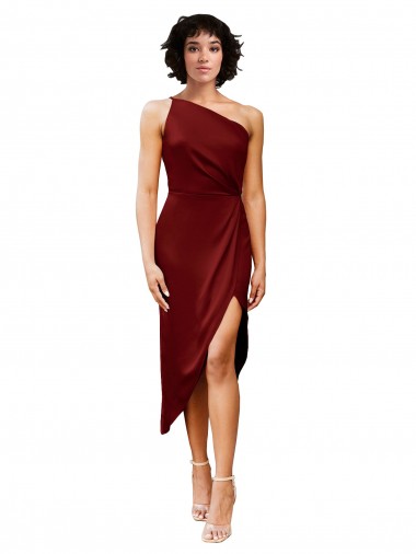 Borgonha Um Ombro Sem Mangas Bainha Vestidos de Madrinha / Vestidos de Noite / Vestidos de Festa Online