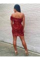 Borgonha Um Ombro Sem Mangas Bainha Vestidos de Festa Online