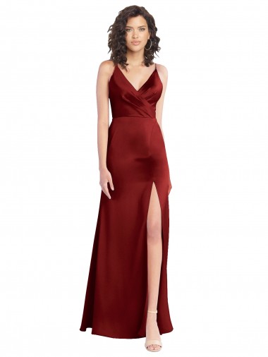 Borgonha Decote V Sem Mangas Costas em V Linha A Vestido de Madrinha / Vestido de Baile Online