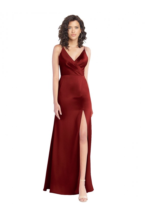 Borgonha Decote V Sem Mangas Costas em V Linha A Vestido de Madrinha / Vestido de Baile Online