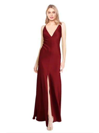 Borgonha Decote V Sem Mangas Costas em V Linha A Vestidos de Madrinha / Vestidos Formais Online