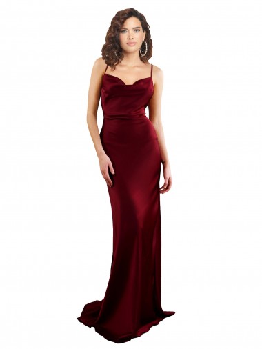 Borgonha Decote Capuz Sem Mangas Criss Cruz Bainha Vestido de Madrinha / Vestido de Noite / Vestido de Festa Online