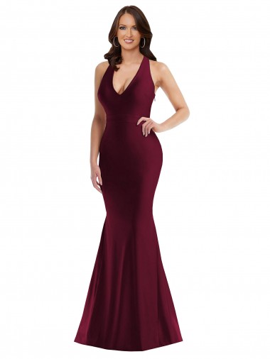 Borgonha Decote V Sem Mangas Abrir de volta Sereia Vestidos de Madrinha / Vestidos de Noite / Vestidos de Festa Online
