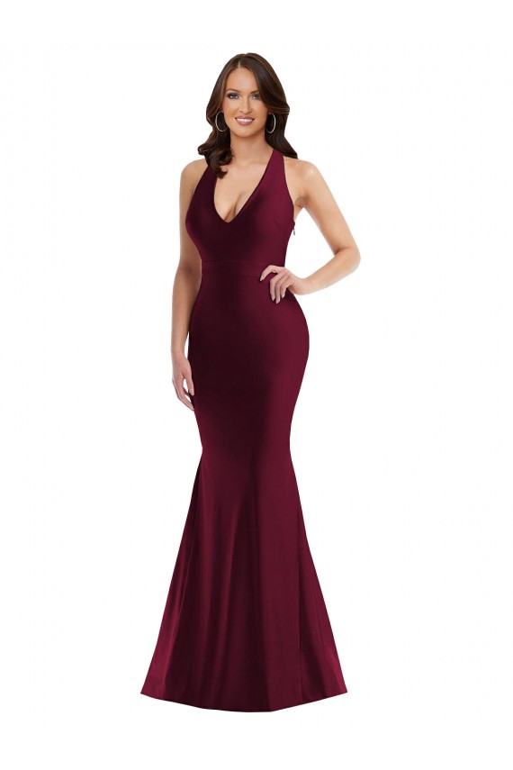 Borgonha Decote V Sem Mangas Abrir de volta Sereia Vestidos de Madrinha / Vestidos de Noite / Vestidos de Festa Online