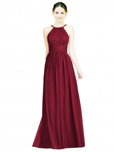 Borgonha Cabeçada Sem Mangas Abrir de volta Linha A Vestido de Festa / Vestido de Madrinha Online
