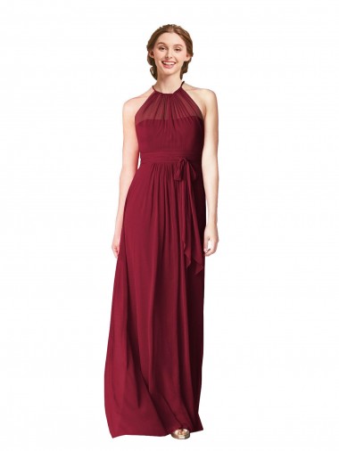 Borgonha Cabeçada Sem Mangas Linha A Vestido Formais / Vestido de Madrinha Online