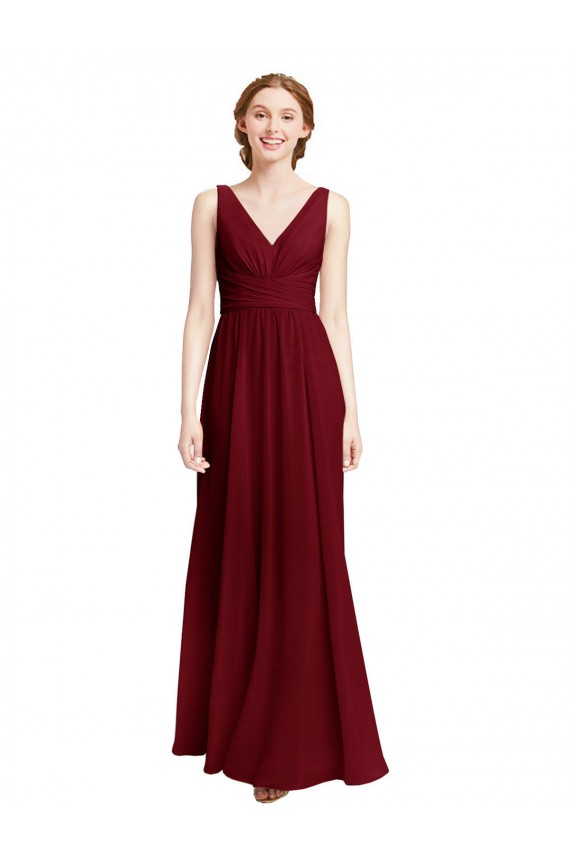 Borgonha Decote V Sem Mangas Linha A Vestidos de Madrinha / Vestidos Formais Online