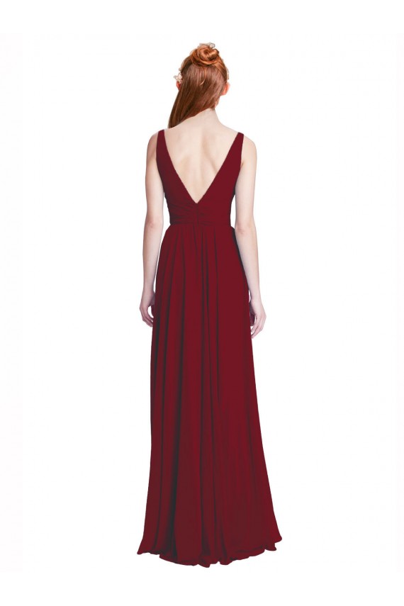 Borgonha Decote V Sem Mangas Linha A Vestidos de Madrinha / Vestidos Formais Online