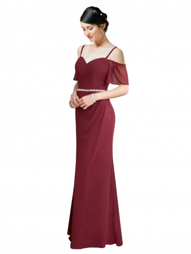 Borgonha Amor Ombro Frio Lombar Linha A Vestidos de Madrinha Online