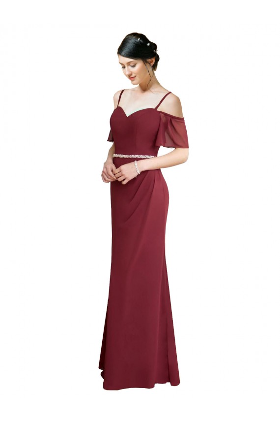 Borgonha Amor Ombro Frio Lombar Linha A Vestidos de Madrinha Online