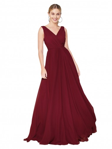 Borgonha Decote Alto Sem Mangas Costas em V Linha A Vestidos de Madrinha / Vestidos de Noite / Vestidos de Festa Online
