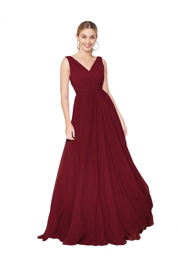 Borgonha Decote Alto Sem Mangas Costas em V Linha A Vestidos de Madrinha / Vestidos de Noite / Vestidos de Festa Online