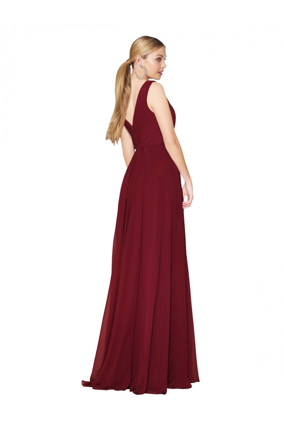 Borgonha Decote Alto Sem Mangas Costas em V Linha A Vestidos de Madrinha / Vestidos de Noite / Vestidos de Festa Online