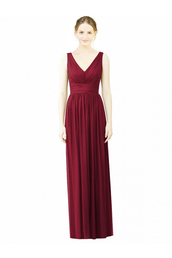 Borgonha Decote V Sem Mangas Costas em V Linha A Vestido de Festa / Vestido de Madrinha Online