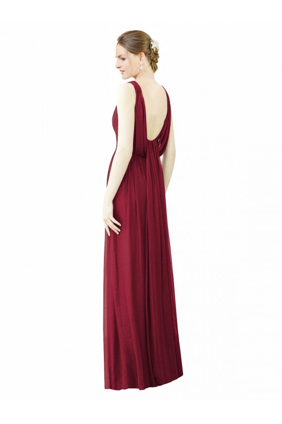 Borgonha Decote V Sem Mangas Costas em V Linha A Vestido de Festa / Vestido de Madrinha Online
