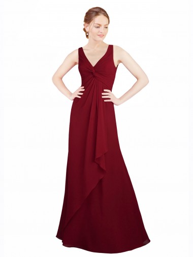 Borgonha Decote V Sem Mangas Linha A Vestido de Festa / Vestido de Madrinha Online
