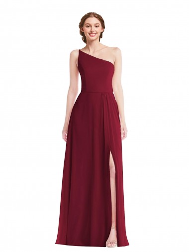 Borgonha Um Ombro Sem Mangas Linha A Vestido de Madrinha / Vestido Formais Online