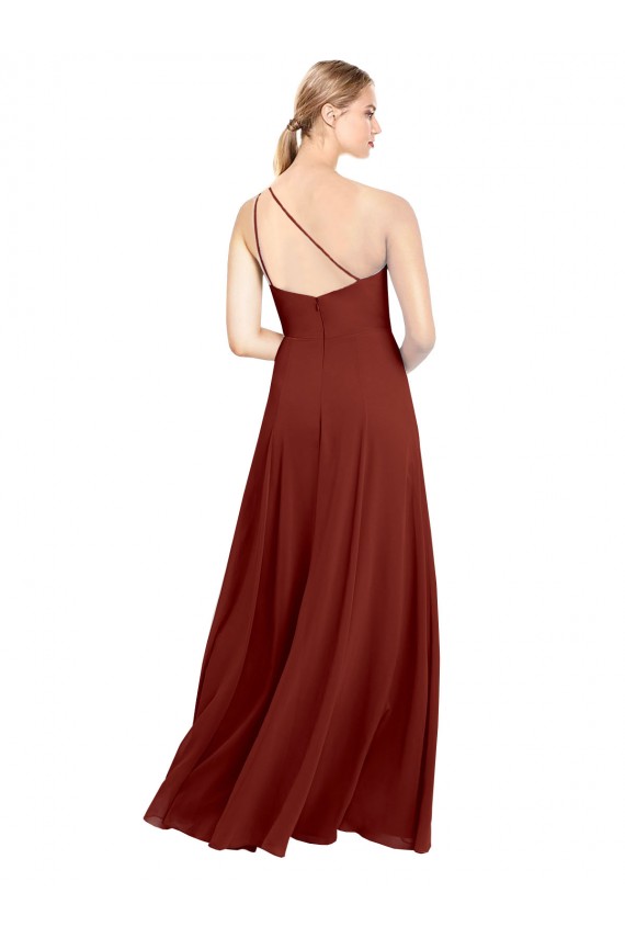 Borgonha Um Ombro Sem Mangas Linha A Vestido de Madrinha Online