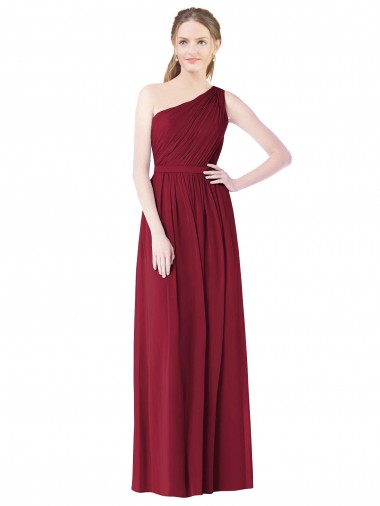 Borgonha Um Ombro Sem Mangas Linha A Longo Vestido de Madrinha Online