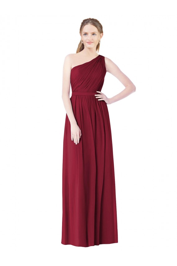 Borgonha Um Ombro Sem Mangas Linha A Longo Vestido de Madrinha Online