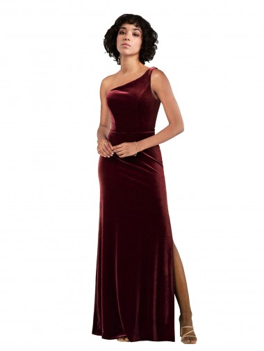 Borgonha Um Ombro Sem Mangas Coluna Vestidos de Madrinha / Vestidos de Noite / Vestidos de Festa Online