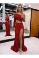 Borgonha Um Ombro Mangas Compridas Sereia Vestidos de Festa Online