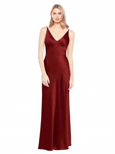 Borgonha Decote V Sem Mangas Costas em V Linha A Longo Vestidos de Madrinha / Vestidos de Noite / Vestidos de Festa Online