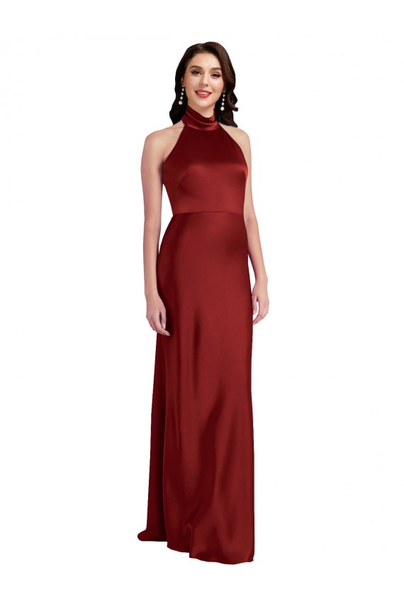 Borgonha Cabeçada Sem Mangas Abrir de volta Linha A Vestidos de Madrinha / Vestidos de Noite / Vestidos de Festa Online