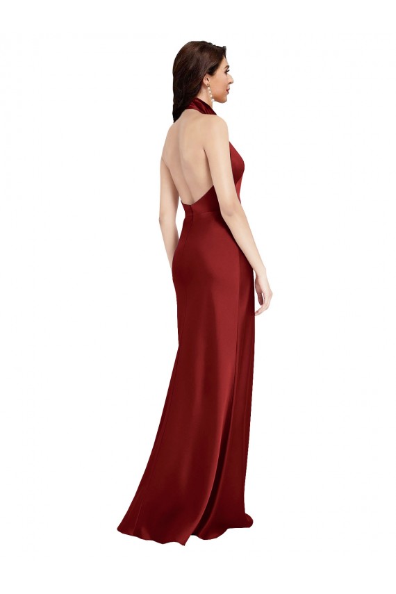 Borgonha Cabeçada Sem Mangas Abrir de volta Linha A Vestidos de Madrinha / Vestidos de Noite / Vestidos de Festa Online