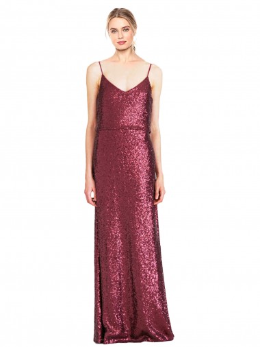 Borgonha Decote Alto Sem Mangas Linha A Longo Vestidos de Madrinha / Vestidos de Noite / Vestidos de Festa Online